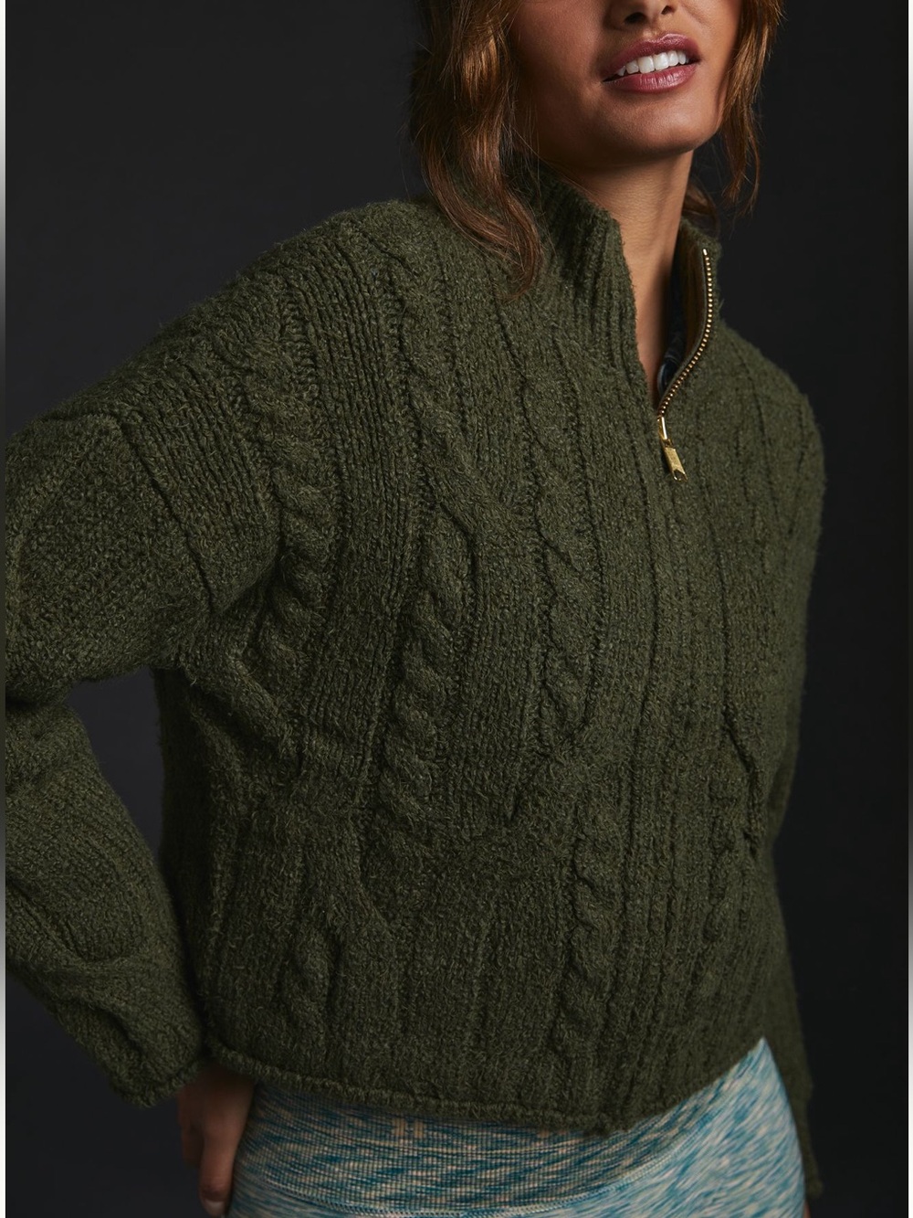Anthropologie Cable Knit Cardigan Sweater, EUC, Large, Dark Green